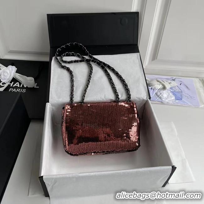 Unique Style Chanel Original flap bag Sequins&sheepskin AS1448 Burgundy