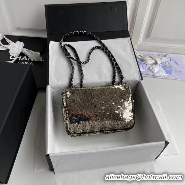 Grade Quality Chanel Original flap bag Sequins&sheepskin AS1448 grey