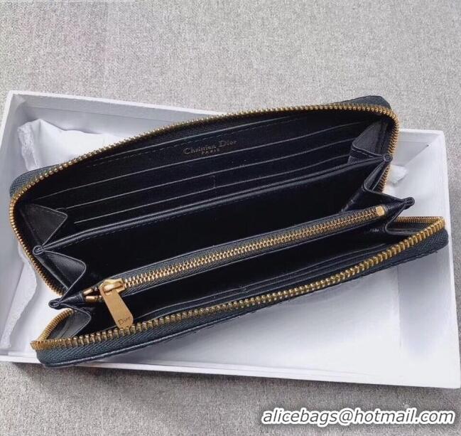 Top Quality Dior Voyageur Logo Embossed Leather Zipped Long Wallet CD0673 Black 2019