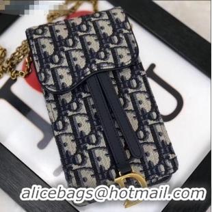 Free Shipping Dior Oblique Jacquard Canvas Phone Case Chain Clutch CD0703