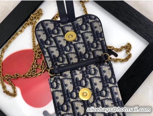 Free Shipping Dior Oblique Jacquard Canvas Phone Case Chain Clutch CD0703