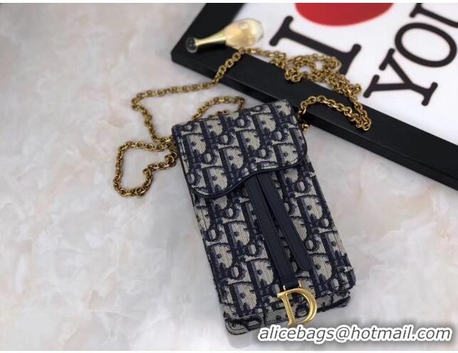 Free Shipping Dior Oblique Jacquard Canvas Phone Case Chain Clutch CD0703