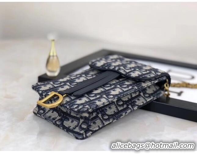 Free Shipping Dior Oblique Jacquard Canvas Phone Case Chain Clutch CD0703