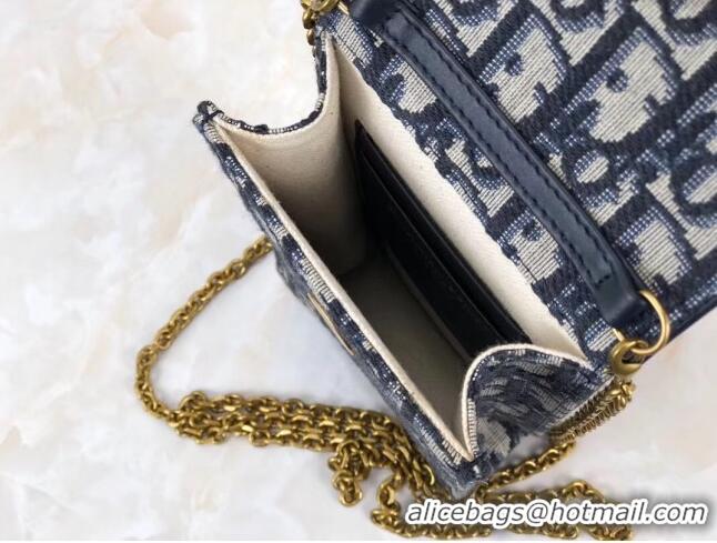 Free Shipping Dior Oblique Jacquard Canvas Phone Case Chain Clutch CD0703