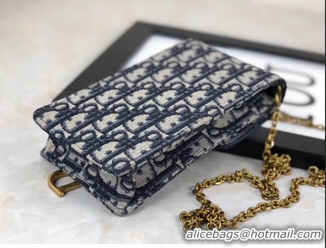 Free Shipping Dior Oblique Jacquard Canvas Phone Case Chain Clutch CD0703