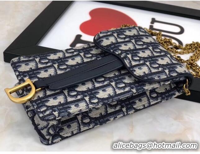 Free Shipping Dior Oblique Jacquard Canvas Phone Case Chain Clutch CD0703