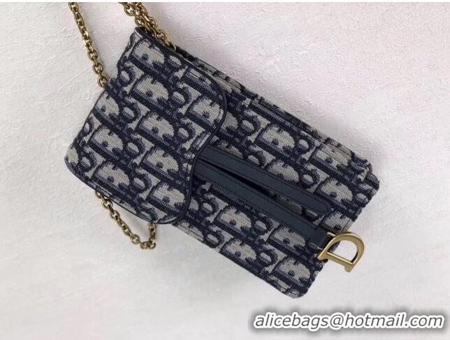 Free Shipping Dior Oblique Jacquard Canvas Phone Case Chain Clutch CD0703