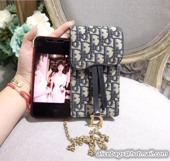 Free Shipping Dior Oblique Jacquard Canvas Phone Case Chain Clutch CD0703