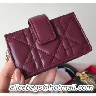 Best Quality Dior Lady Dior Cannage Lambskin Card Holder CD2652 Burgundy 2019