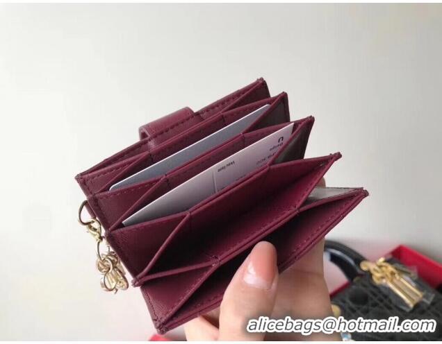 Best Quality Dior Lady Dior Cannage Lambskin Card Holder CD2652 Burgundy 2019