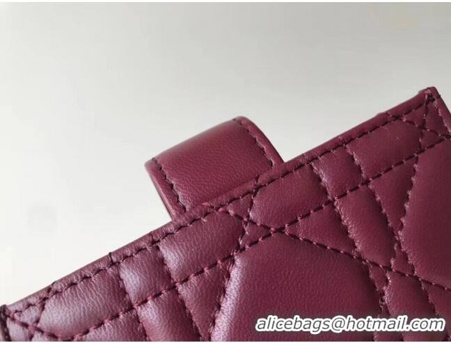 Best Quality Dior Lady Dior Cannage Lambskin Card Holder CD2652 Burgundy 2019