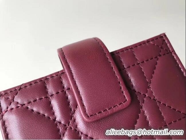 Best Quality Dior Lady Dior Cannage Lambskin Card Holder CD2652 Burgundy 2019