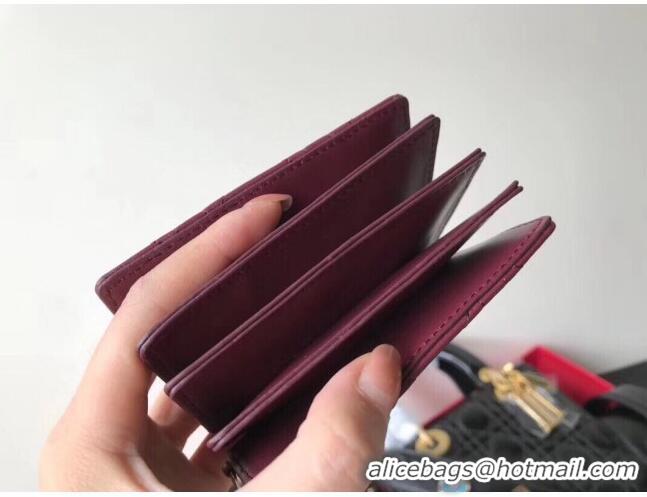 Best Quality Dior Lady Dior Cannage Lambskin Card Holder CD2652 Burgundy 2019