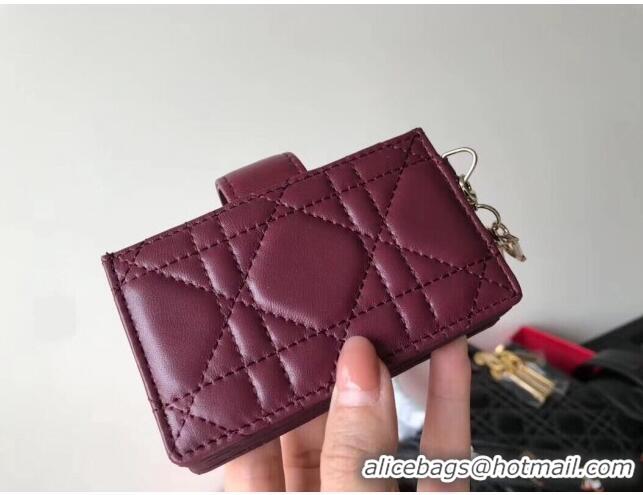 Best Quality Dior Lady Dior Cannage Lambskin Card Holder CD2652 Burgundy 2019