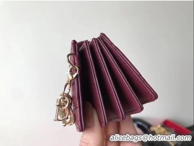 Best Quality Dior Lady Dior Cannage Lambskin Card Holder CD2652 Burgundy 2019