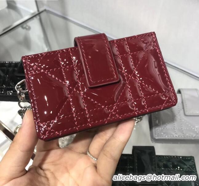 New Fashion Dior Lady Dior Cannage Lambskin Card Holder CD2652 Burgundy 2019