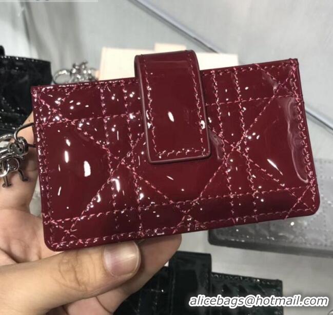 New Fashion Dior Lady Dior Cannage Lambskin Card Holder CD2652 Burgundy 2019