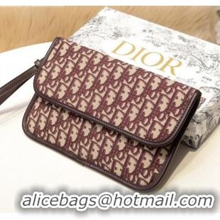 Buy Fashionable Dior Oblique Canvas Flap Clutch CD2403 Burgundy 2019