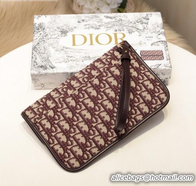 Buy Fashionable Dior Oblique Canvas Flap Clutch CD2403 Burgundy 2019