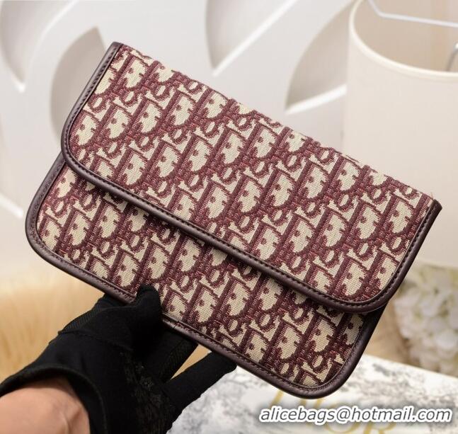 Buy Fashionable Dior Oblique Canvas Flap Clutch CD2403 Burgundy 2019