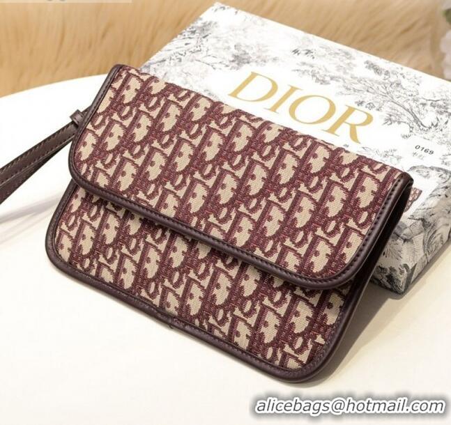 Buy Fashionable Dior Oblique Canvas Flap Clutch CD2403 Burgundy 2019