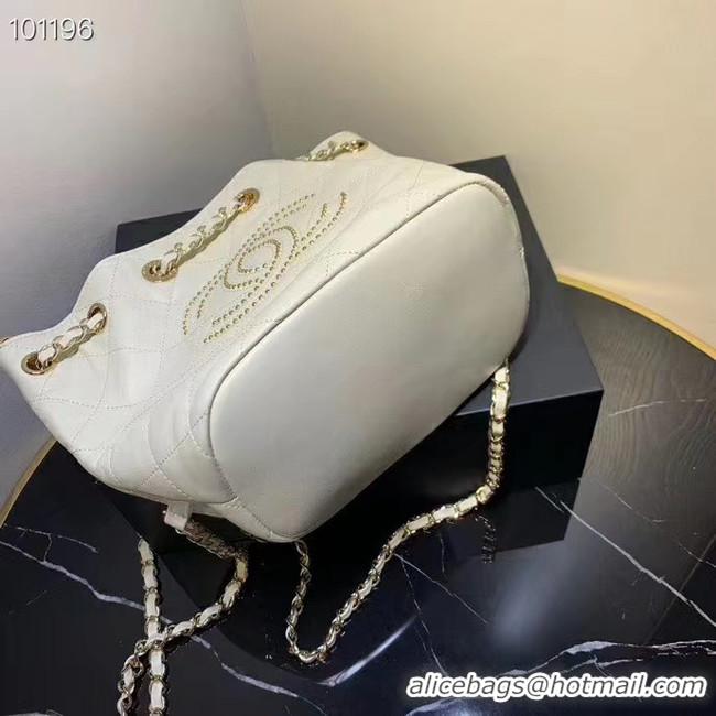 Trendy Design CHANEL Calfskin small Backpack & gold-Tone Metal AS1614 white