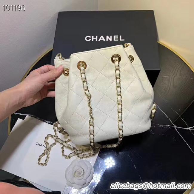 Trendy Design CHANEL Calfskin small Backpack & gold-Tone Metal AS1614 white