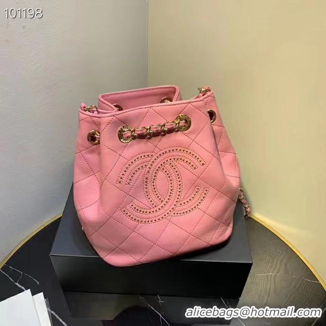 Low Price CHANEL Calfskin small Backpack & gold-Tone Metal AS1614 pink