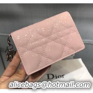 Top Quality Dior Lady Cannage Patent Leather Card Holder Wallet CD1060 Pink 2019