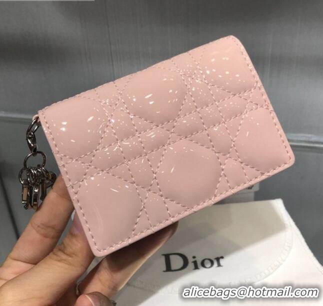 Top Quality Dior Lady Cannage Patent Leather Card Holder Wallet CD1060 Pink 2019