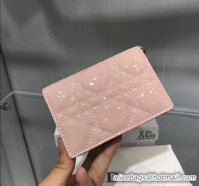 Top Quality Dior Lady Cannage Patent Leather Card Holder Wallet CD1060 Pink 2019