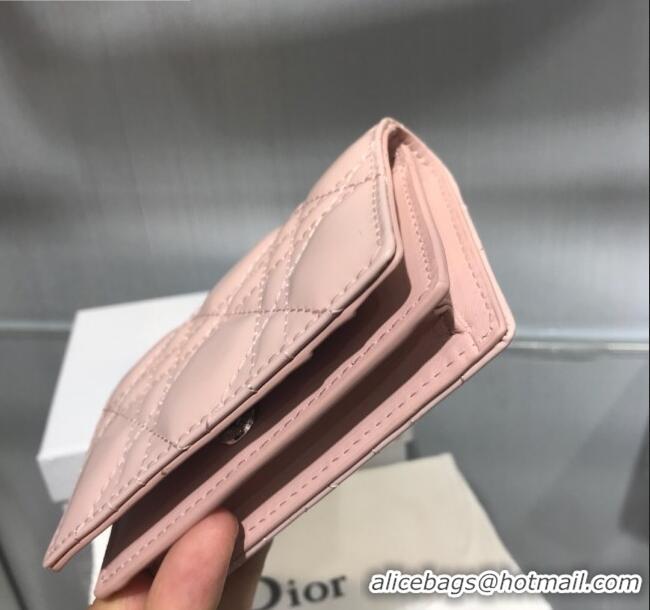 Top Quality Dior Lady Cannage Patent Leather Card Holder Wallet CD1060 Pink 2019