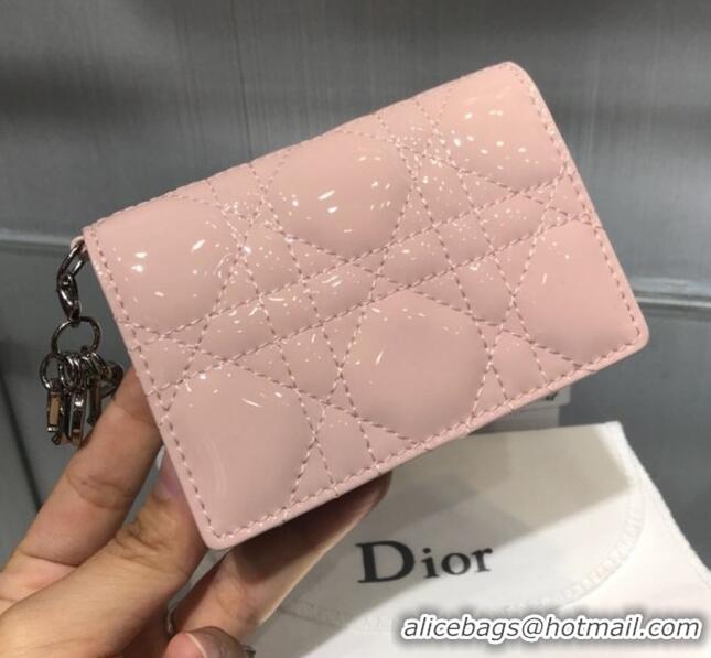 Top Quality Dior Lady Cannage Patent Leather Card Holder Wallet CD1060 Pink 2019