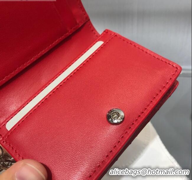 Best Design Dior Lady Cannage Lambskin Card Holder Wallet CD1066 Red 2019