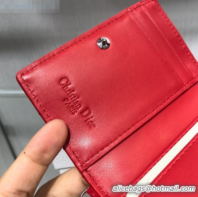 Best Design Dior Lady Cannage Lambskin Card Holder Wallet CD1066 Red 2019