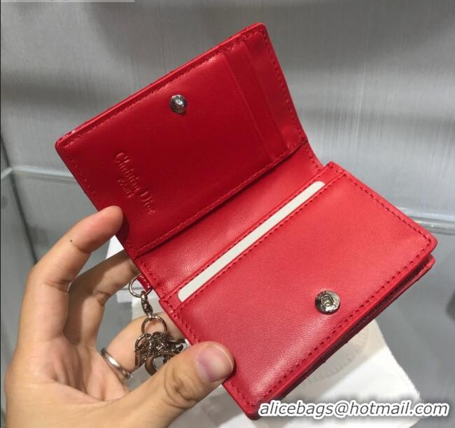 Best Design Dior Lady Cannage Lambskin Card Holder Wallet CD1066 Red 2019