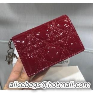 High Quality Dior Lady Cannage Patent Leather Card Holder Wallet CD2403 Burgundy 2019