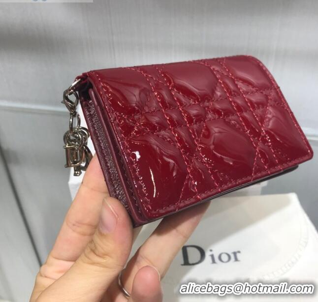 High Quality Dior Lady Cannage Patent Leather Card Holder Wallet CD2403 Burgundy 2019