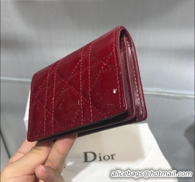 High Quality Dior Lady Cannage Patent Leather Card Holder Wallet CD2403 Burgundy 2019