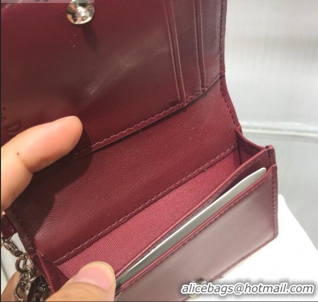 High Quality Dior Lady Cannage Patent Leather Card Holder Wallet CD2403 Burgundy 2019