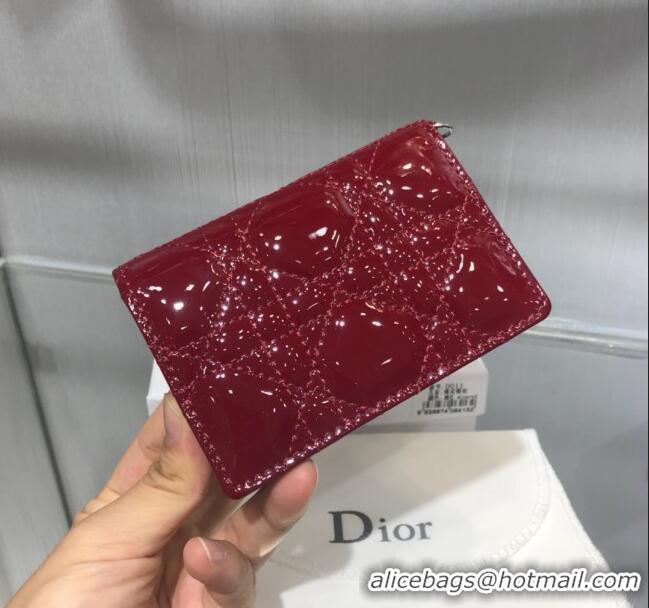 High Quality Dior Lady Cannage Patent Leather Card Holder Wallet CD2403 Burgundy 2019