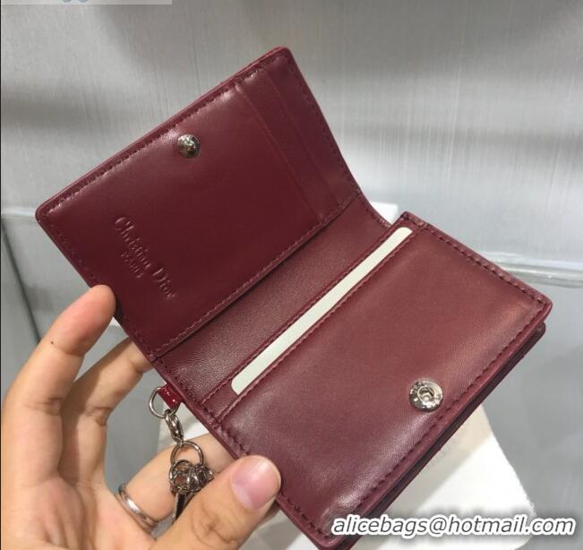 High Quality Dior Lady Cannage Patent Leather Card Holder Wallet CD2403 Burgundy 2019