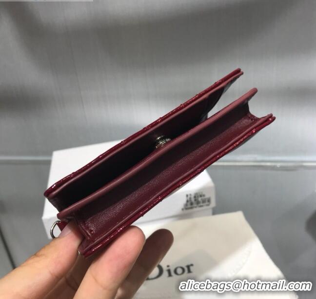 High Quality Dior Lady Cannage Patent Leather Card Holder Wallet CD2403 Burgundy 2019