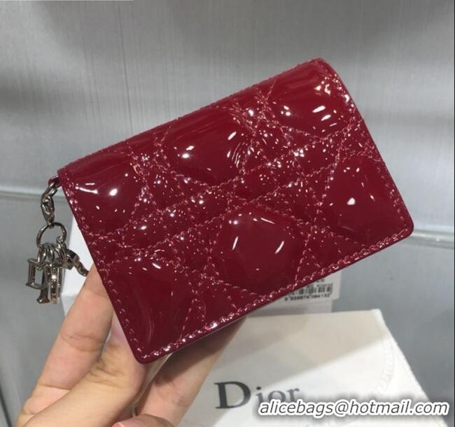 High Quality Dior Lady Cannage Patent Leather Card Holder Wallet CD2403 Burgundy 2019