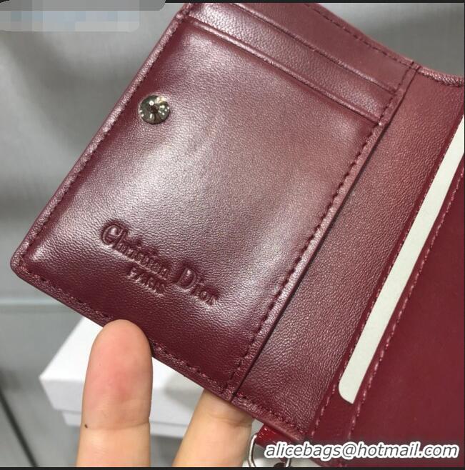 High Quality Dior Lady Cannage Patent Leather Card Holder Wallet CD2403 Burgundy 2019