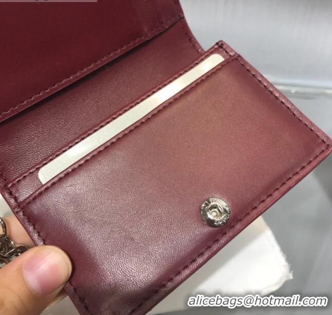 High Quality Dior Lady Cannage Patent Leather Card Holder Wallet CD2403 Burgundy 2019