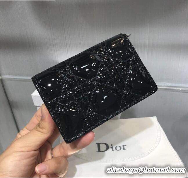 New Design Dior Lady Cannage Patent Leather Card Holder Wallet CD2403 Black 2019