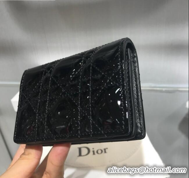 New Design Dior Lady Cannage Patent Leather Card Holder Wallet CD2403 Black 2019