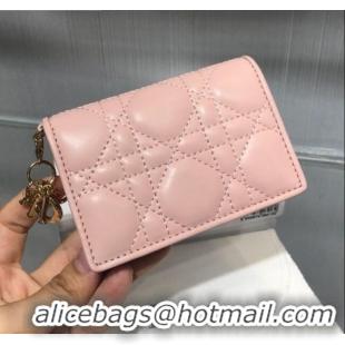 Top Quality Dior Lady Cannage Patent Leather Card Holder Wallet CD2403 Light Pink 2019