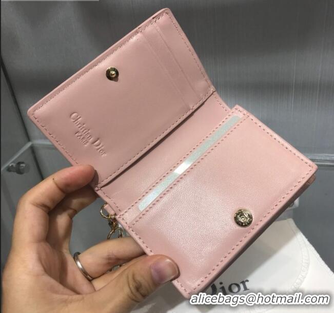 Top Quality Dior Lady Cannage Patent Leather Card Holder Wallet CD2403 Light Pink 2019